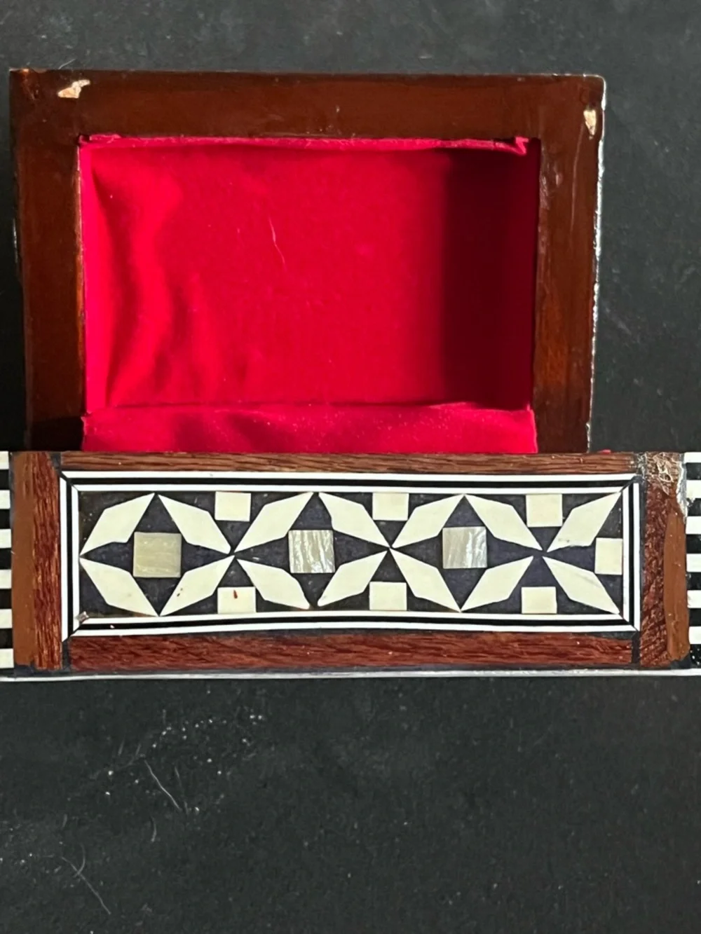 Vintage Egyptian Mother of Pearl Micro Mosaic Jewelry Box Intricate mop Inlay